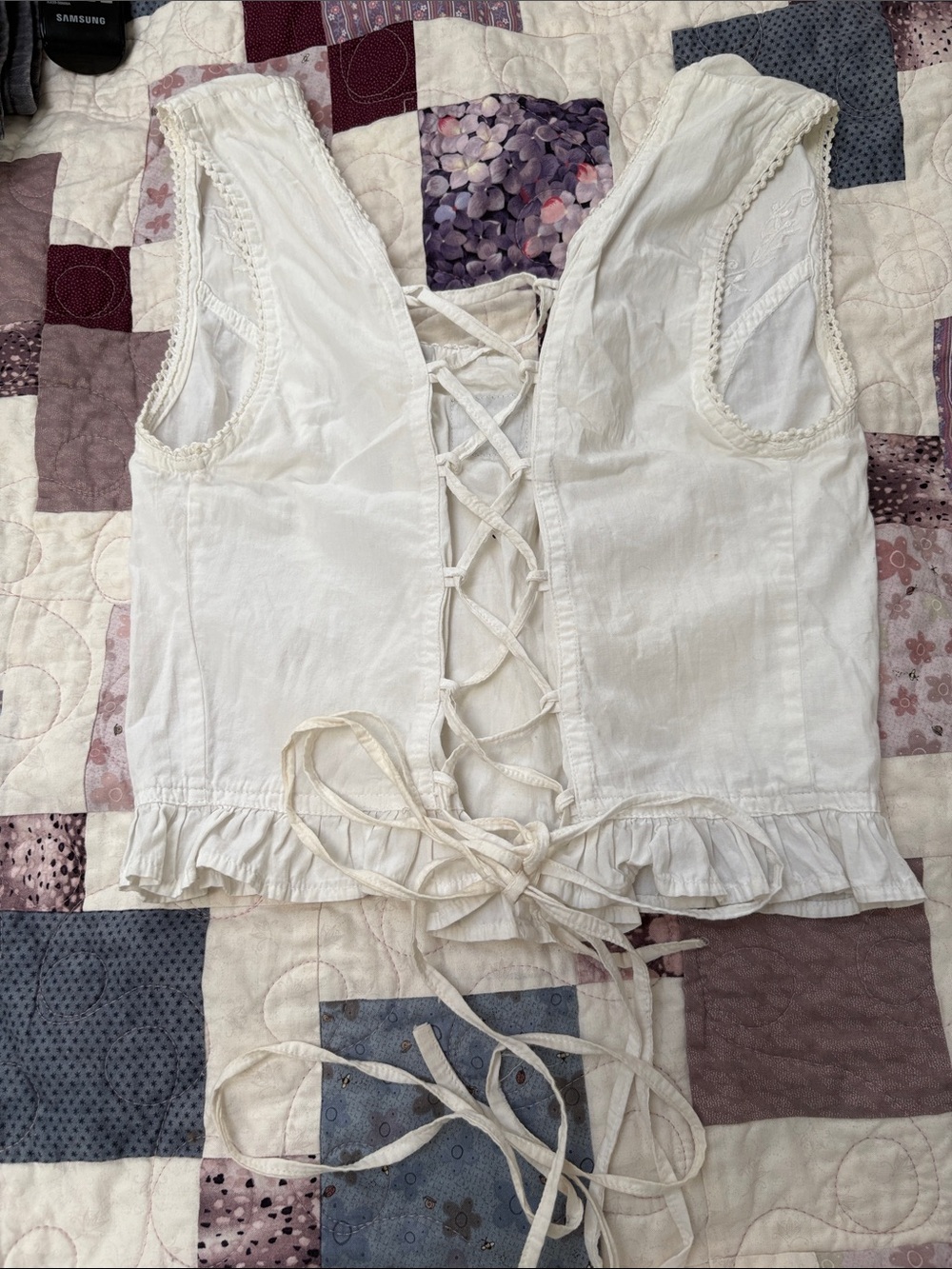 Cotton Express White Embroidered Button-Front Camisole - Picture 3 of 4